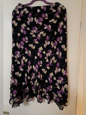Style & Co. Black High-Low Skirt with Purple and Cream Floral Print
